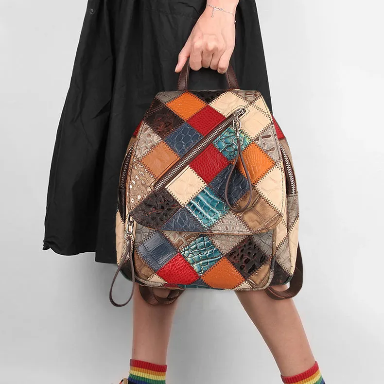 Small Ladies Boho Backpack Bag Leather Rucksack For Women