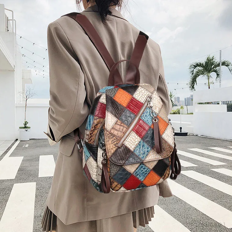 Small Ladies Boho Backpack Bag Leather Rucksack For Women