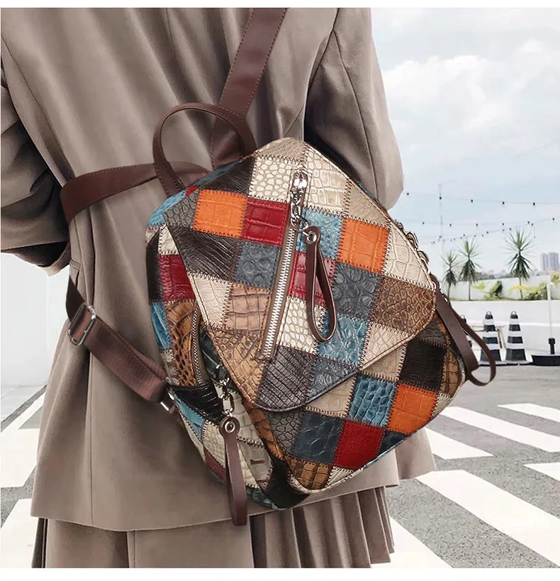 Small Ladies Boho Backpack Bag Leather Rucksack For Women