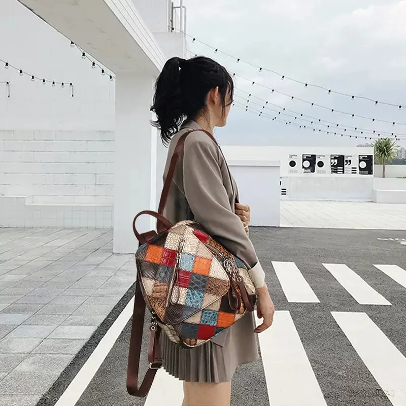 Small Ladies Boho Backpack Bag Leather Rucksack For Women