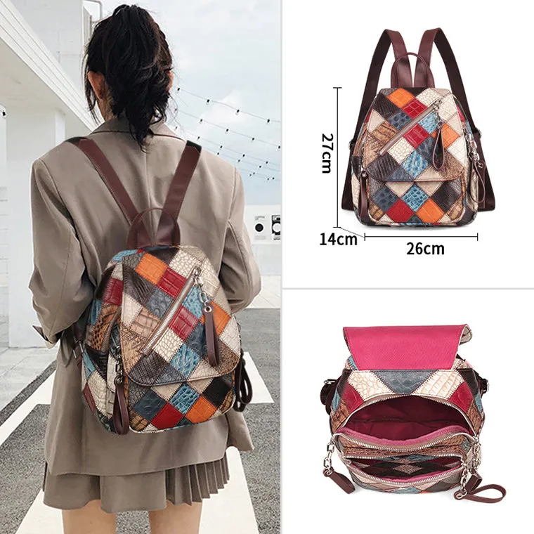 Small Ladies Boho Backpack Bag Leather Rucksack For Women