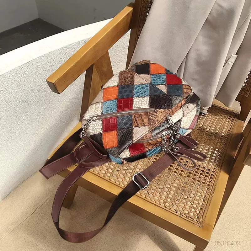 Small Ladies Boho Backpack Bag Leather Rucksack For Women