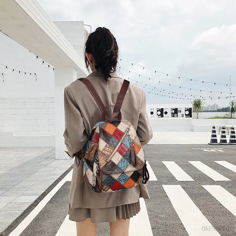 Small Ladies Boho Backpack Bag Leather Rucksack For Women