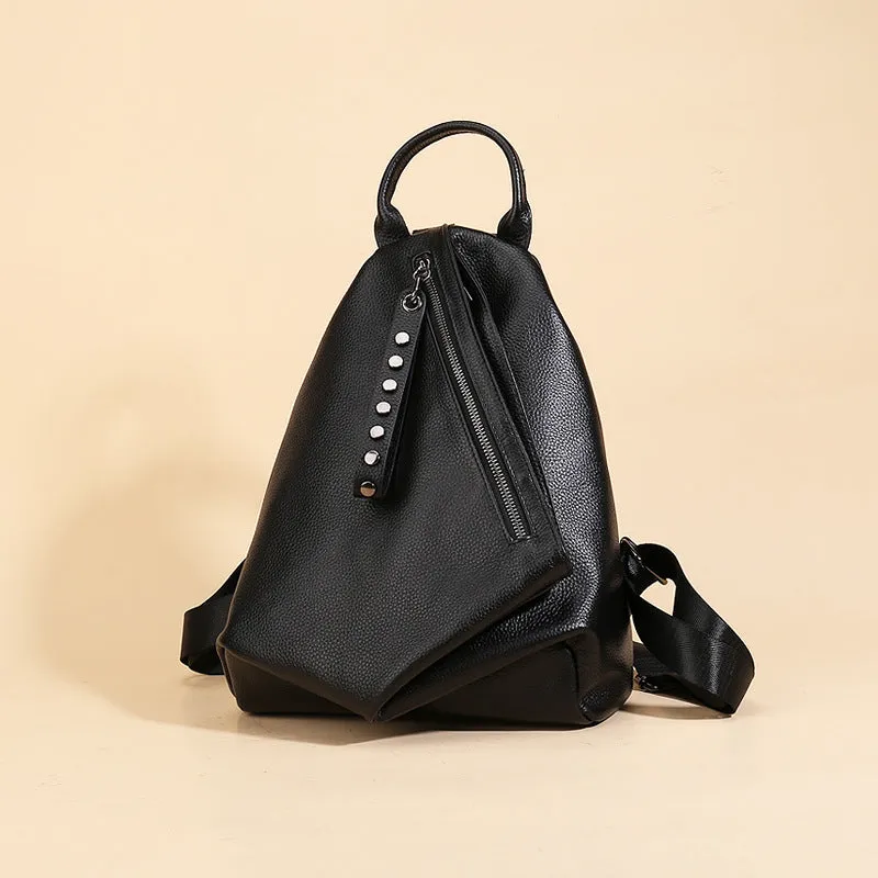 Stylish Womens Black Leather Backpack Bag Ladies Rucksack