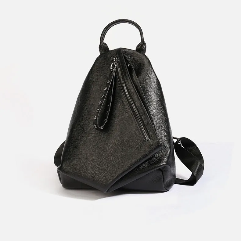 Stylish Womens Black Leather Backpack Bag Ladies Rucksack