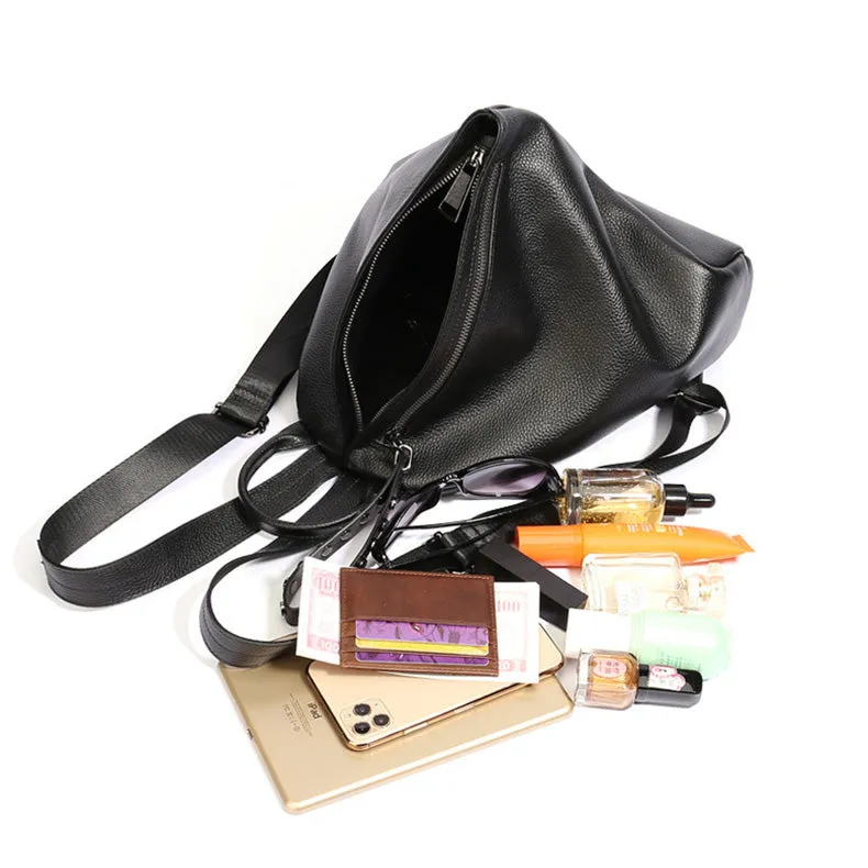 Stylish Womens Black Leather Backpack Bag Ladies Rucksack