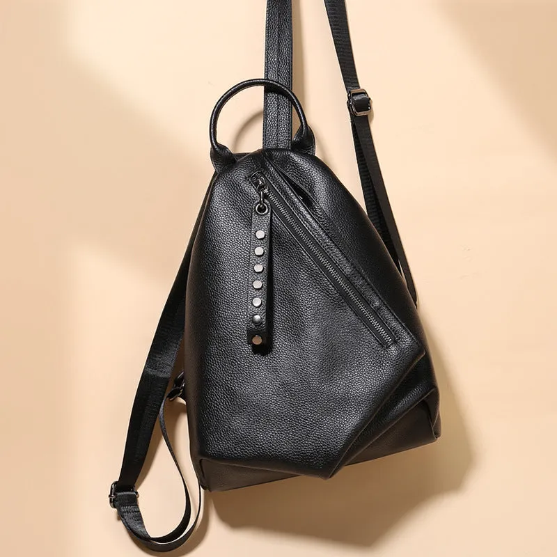 Stylish Womens Black Leather Backpack Bag Ladies Rucksack