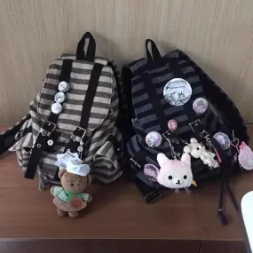 Uakiss New Striped Korean Casual Backpacks Drawstring Y2k College Student Bags Large Capacity Versatile Backpacks Women's Bags
