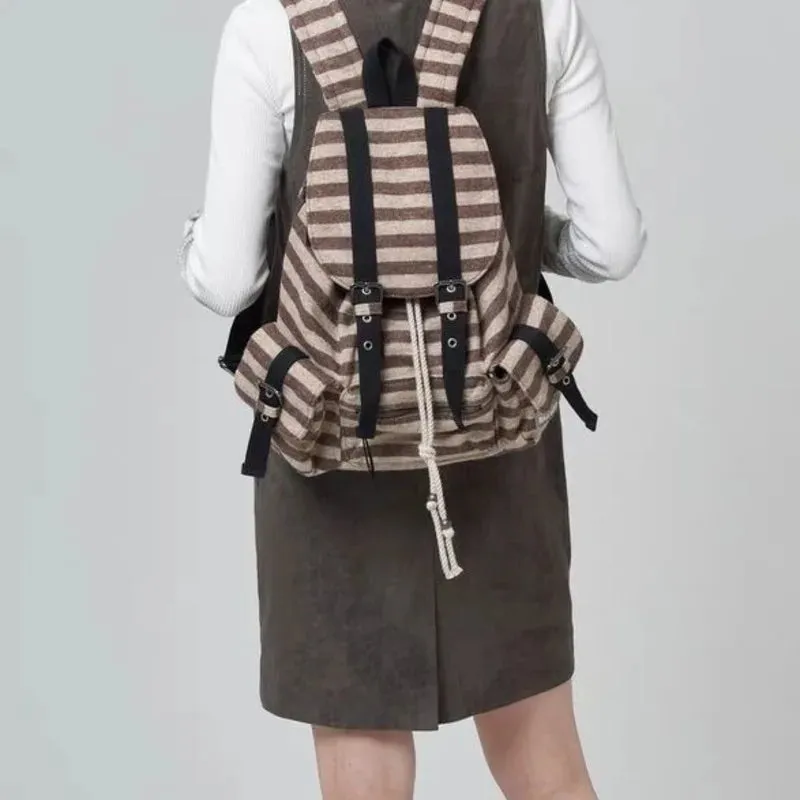 Uakiss New Striped Korean Casual Backpacks Drawstring Y2k College Student Bags Large Capacity Versatile Backpacks Women's Bags