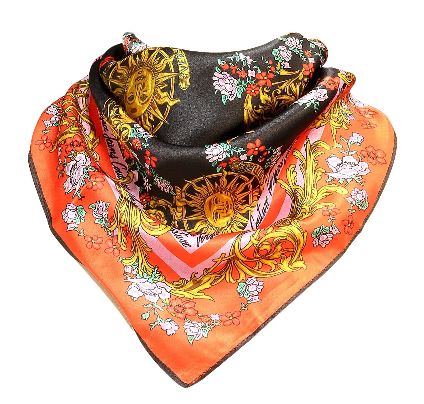 Versace Jeans Couture Fantasy Floral Print Black/Red Pure Silk Scarf
