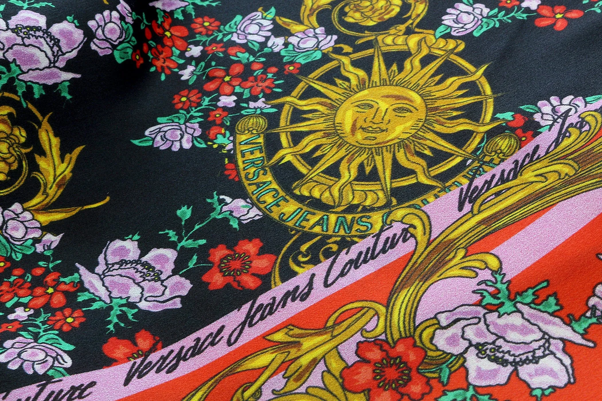 Versace Jeans Couture Fantasy Floral Print Black/Red Pure Silk Scarf