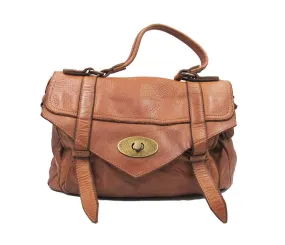 Vintage Style Brown Super Soft Washed Calf Leather Handbag Made In Italy