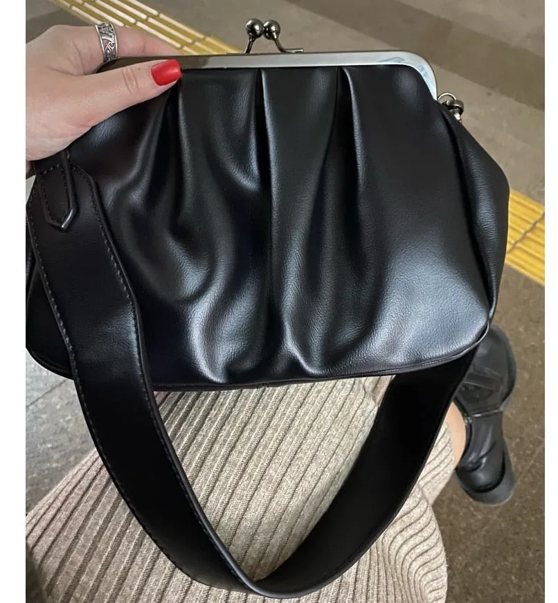 Vintage women Shoulder bags Kiss Lock Shell Crossbody Bags fow female Crossbody Bags Pu Leather Handbags Phone Purse bolsas