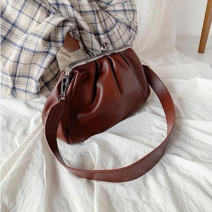 Vintage women Shoulder bags Kiss Lock Shell Crossbody Bags fow female Crossbody Bags Pu Leather Handbags Phone Purse bolsas