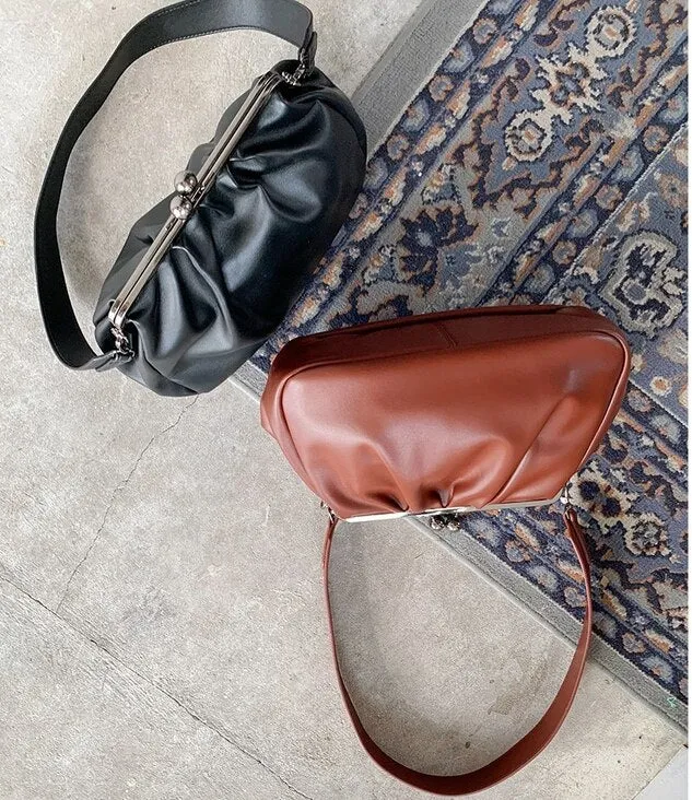 Vintage women Shoulder bags Kiss Lock Shell Crossbody Bags fow female Crossbody Bags Pu Leather Handbags Phone Purse bolsas