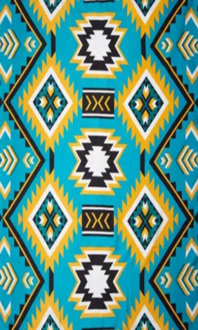 Wyoming Traders Teal & Gold Southwest #1 Silk Wild Rag